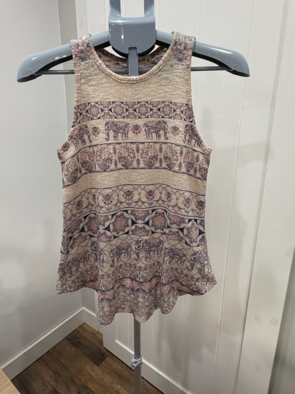 Ginger G Beige and Lavender Elephant Print Tank Top